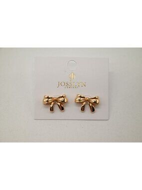 NWT Josslyn Gold Tone Bow Stud Earrings Coquette Ribbon Chic Feminine Jewelry
